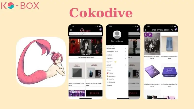 Giao diện App thương mại Cokodive mua đồ Hàn Quốc